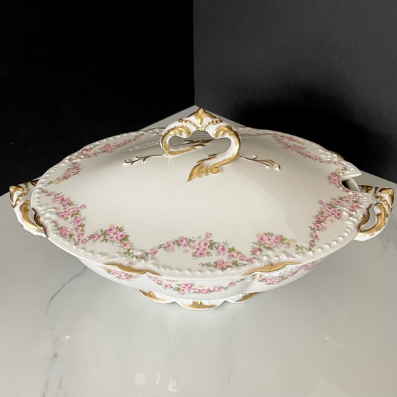 Pink Roses Floral & Gold Tureen - Elite Limoges - Picture 2 of 15